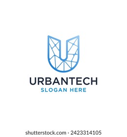 ilustración vectorial del logotipo de tecnología urbana de la letra u