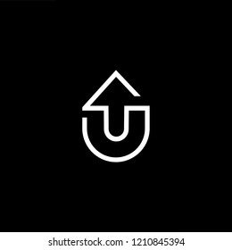 letter U UU minimalist art monogram arrow shape logo, white color on black background