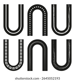 Letra U vetor. Figura tipográfica abstrata. Forma preta escura. Plano de fundo de contraste branco.
