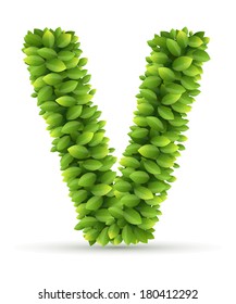 Letter U, vector alphabet of green leaves  on white background