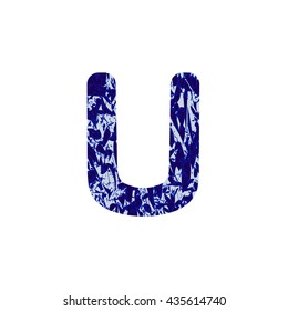 Letter U. Vector illustration with blue letter U.