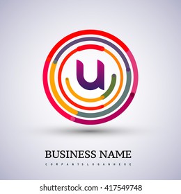 Letter U vector logo symbol in the colorful circle thin line. Design for your business or company identity.