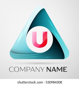 Letter U vector logo symbol in the colorful triangle on grey background. Vector template for your design