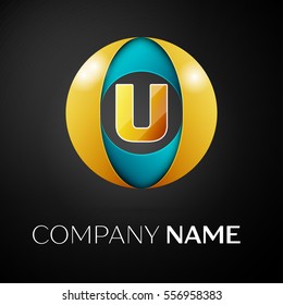 Letter U vector logo symbol in the colorful square on black background. Vector template for your design