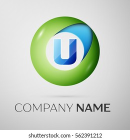 Letter U vector logo symbol in the colorful circle on grey background. Vector template for your design