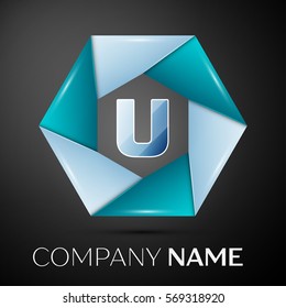 Letter U vector logo symbol in the colorful circle on black background. Vector template for your design