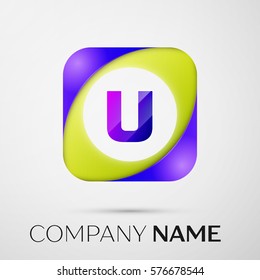 Letter U vector logo symbol in the colorful square on grey background. Vector template for your design