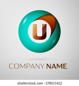 Letter U vector logo symbol in the colorful circle on grey background. Vector template for your design