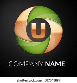 Letter U vector logo symbol in the colorful triangle on black background. Vector template for your design