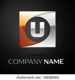 Letter U vector logo symbol in the colorful square on black background. Vector template for your design