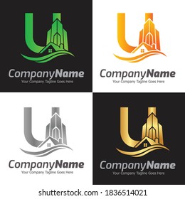 Plantilla de logotipo de vector de letra U, logotipo de letra colorida U, inmobiliario, logotipo de construcción y diseño de la plantilla de vectores