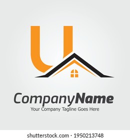 Plantilla de logotipo de vector de letra U, logotipo de letra colorida U, inmobiliario, logotipo de construcción y diseño de la plantilla de vectores
