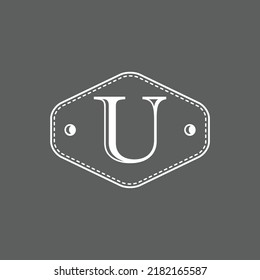 Letter U with vintage style and box frame. Creative design Letters in gray and white colors. emblem icon logo creative design illustration template
