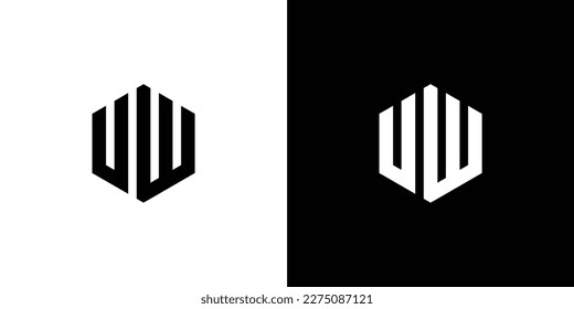 Letter U W Polygon, Hexagonal Minimal Logo Design On Black And White Background