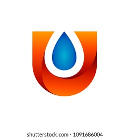 Letter U With Water Drop Logo Design, Creative Letter Logo template, Aqua Vector