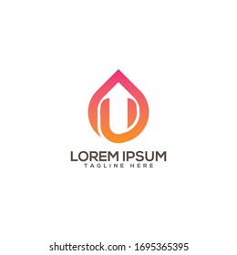 Elementos de plantilla de diseño de icono de logotipo de descarga de agua de la letra U