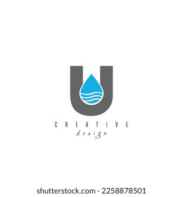 Letter U and Water Drop Logo Template Illustration Design