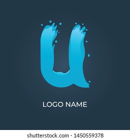 Letter "U" water logo isolated. Alphabet vector