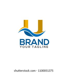 Letter U with wave on white background. Logo Design Template. Flat design