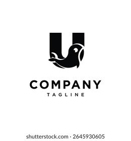 Letter U Whale Cute Logo Icon Vector