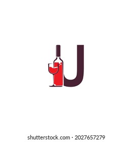 Letter U with wine bottle icon logo vector template