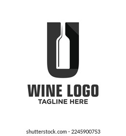Inspiración de la plantilla de diseño del logotipo del vino de la letra U, Ilustración vectorial.