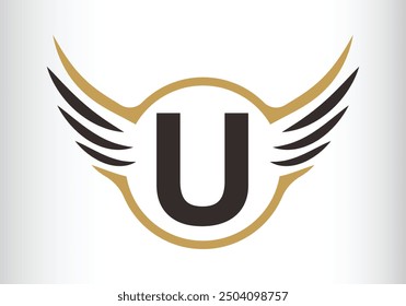 Letra U Ala Diseño de logotipo Ala de vuelo inicial con el logotipo de la letra