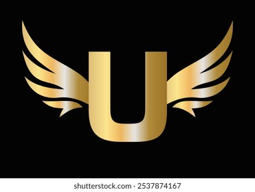 Letra U Ala Concepto de diseño de logotipo con signo de Vector de símbolo de ala