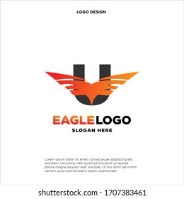 Letter U with wings. Template for logo, label, emblem, sign, stamp. Vector illustration.
