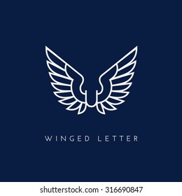 Letra U con alas. Plantilla para logotipo, etiqueta, emblema, signo, sello. Ilustración vectorial.