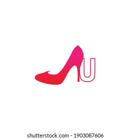 Letter U with Women shoe, high heel logo icon design vector template