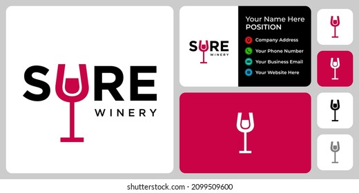 Letter U wordmark wine logo design with business card template.