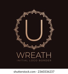 letter U wreaths border initial vintage logo design