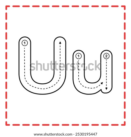letter U for writing practice. Alphabet tracing is good for practicing children writing letters.
