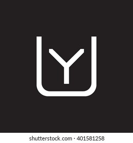 letter U and Y monogram square shape logo white black background