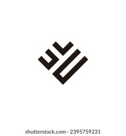 Letter u, y, v and c heart, square geometric symbol simple logo vector