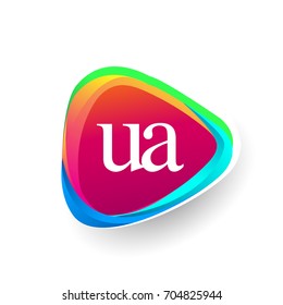 Letter UA logo in triangle shape and colorful background, letter combination logo design for company identity.