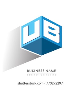 Letter UB logo in hexagon shape and blue background, cube logo with letter design for company identity.
