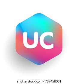 Letter UC logo in hexagon shape and colorful background, letter combination logo design for business and company identity.
