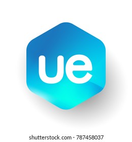Letter UE logo in hexagon shape and colorful background, letter combination logo design for business and company identity.
