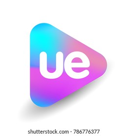 Letter UE logo in triangle shape and colorful background, letter combination logo design for business and company identity.
