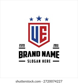 letra UE monograma escudo estrela modelo de vetor design logotipo