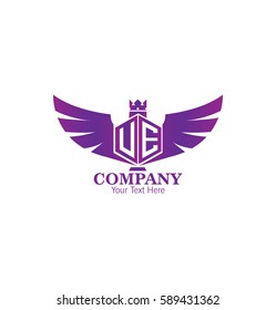 Letter UE VE Hexagon Shape Logo with Wings and Crown