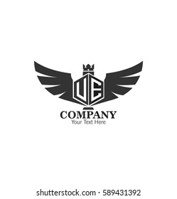 Letter UE VE Hexagon Shape Logo with Wings and Crown
