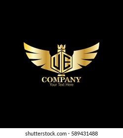Letter UE VE Hexagon Shape Logo with Wings and Crown