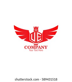 Letter UE VE Hexagon Shape Logo with Wings and Crown