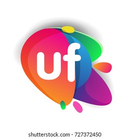 Letter UF logo with colorful splash background, letter combination logo design for creative industry, web, business and company.