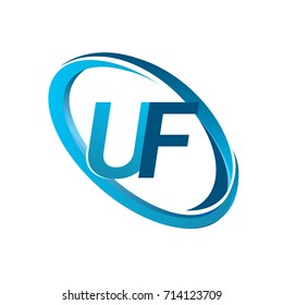 letter UF logotype design for company name colored blue swoosh. vector logo for business and company identity.