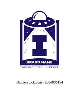 letter I UFO illustration for tee shirt and initial vector logo design