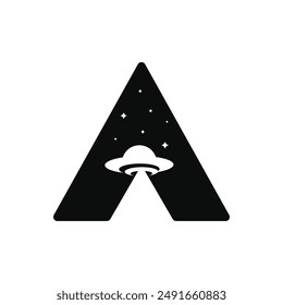 Letra A con diseño de logotipo ufo ilustración de silueta de Vector